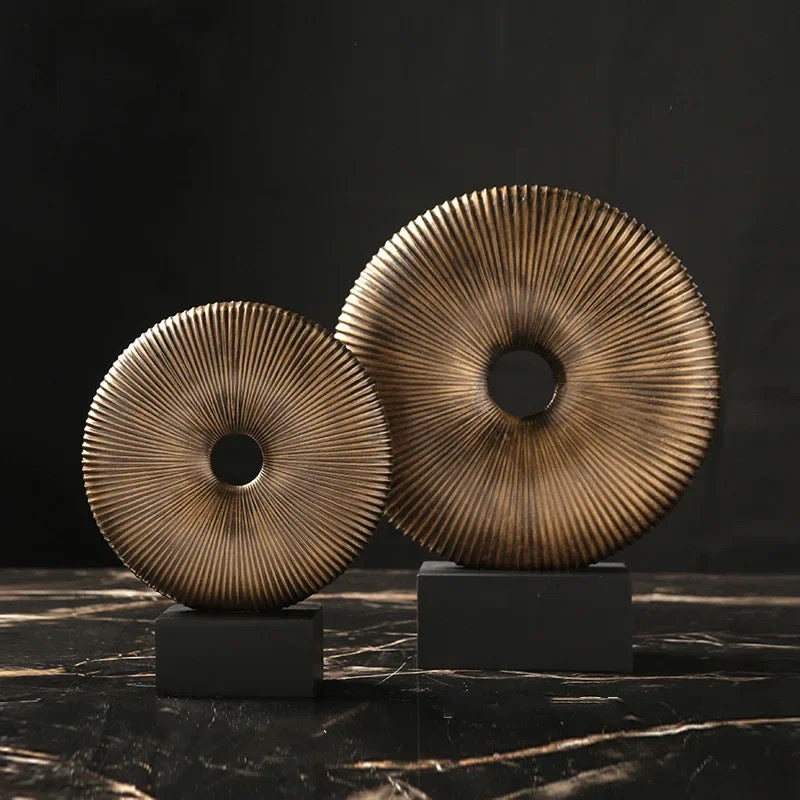 Golden Radial Ring Sculptures – Modern Decorative Set