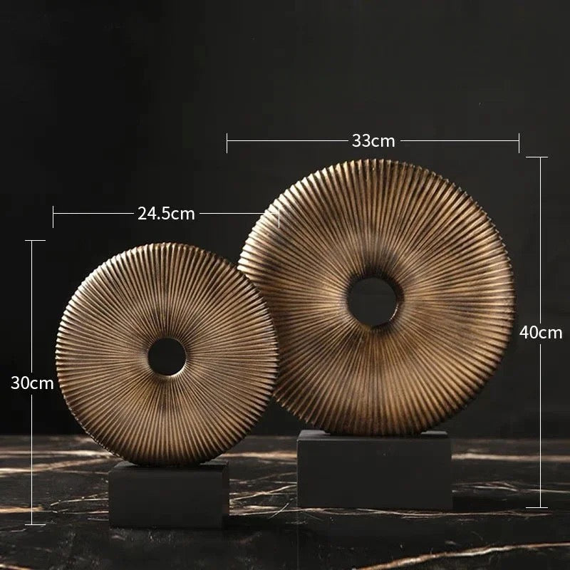Golden Radial Ring Sculptures – Modern Decorative Set