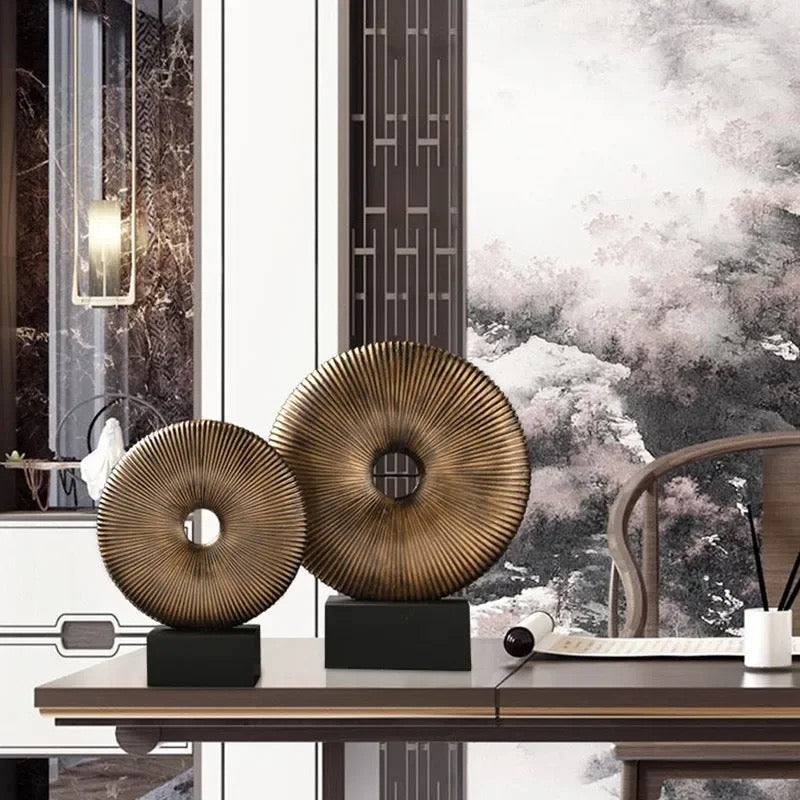 Golden Radial Ring Sculptures – Modern Decorative Set