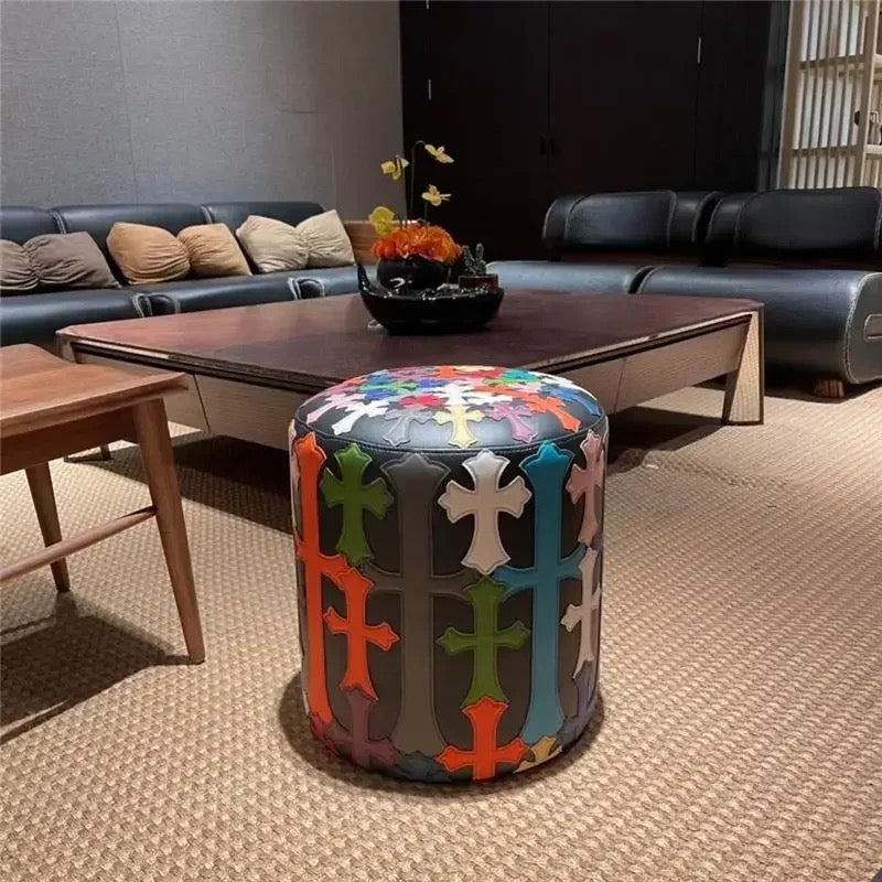 Cross Leather Stool