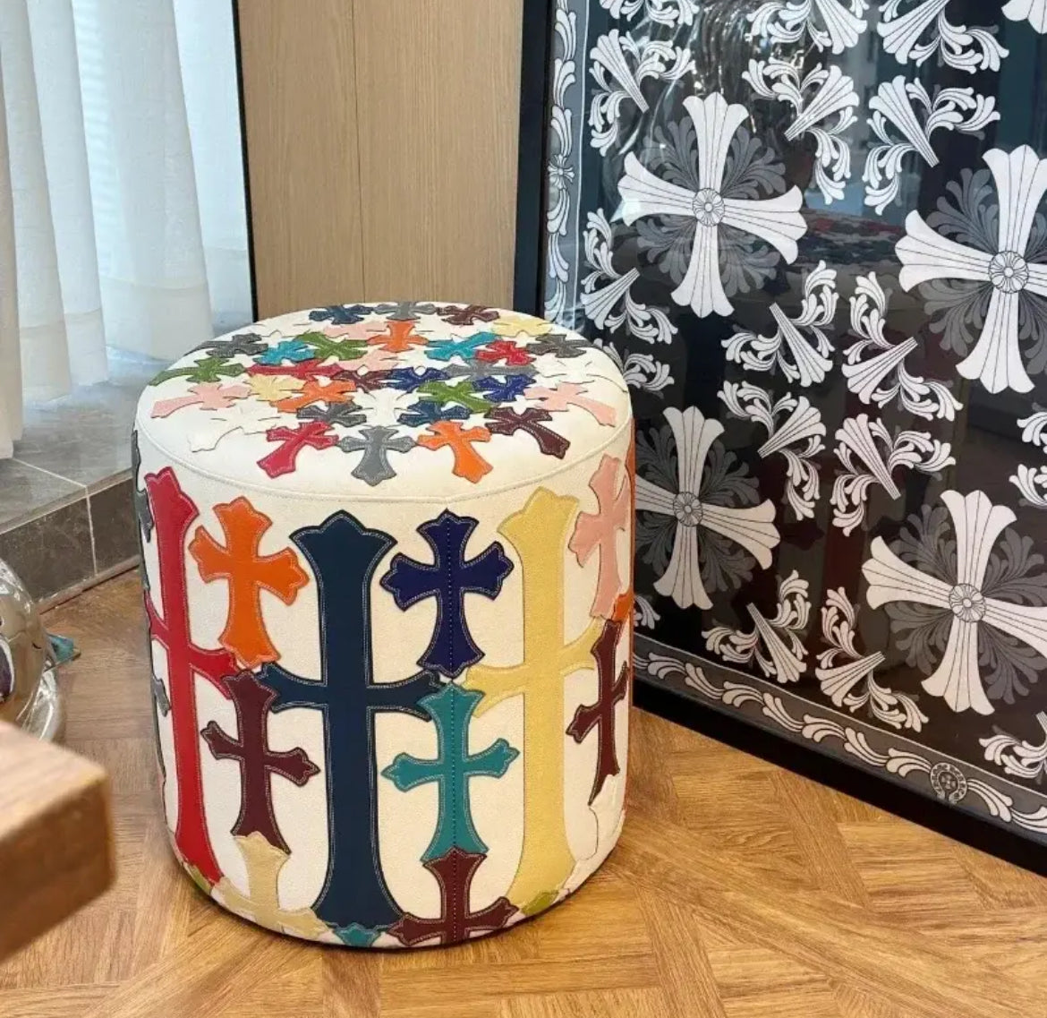 Cross Leather Stool