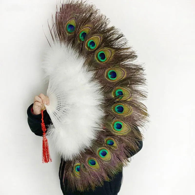 Large Peacock Feather Fan