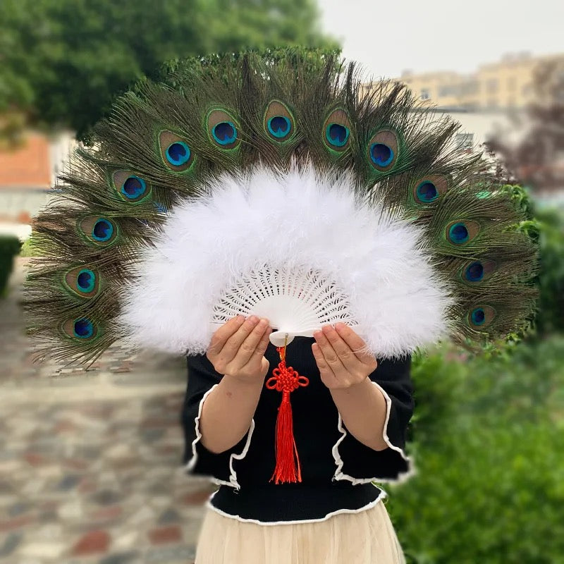 Large Peacock Feather Fan