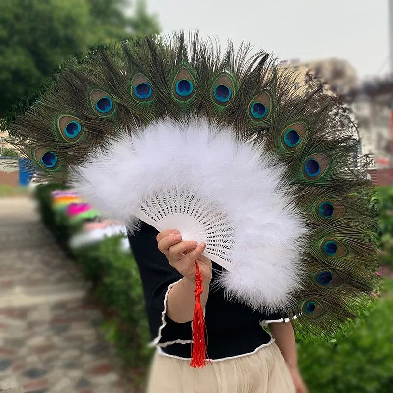 Large Peacock Feather Fan