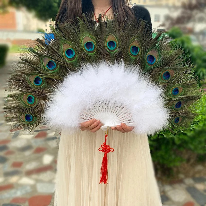 Large Peacock Feather Fan