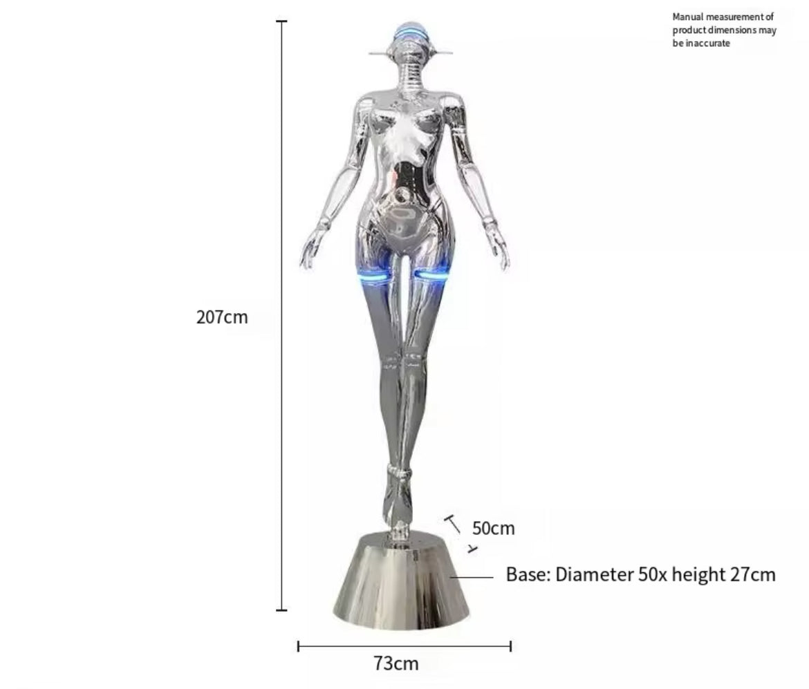 Silver Modern Robot Sculpture – Futuristic LED