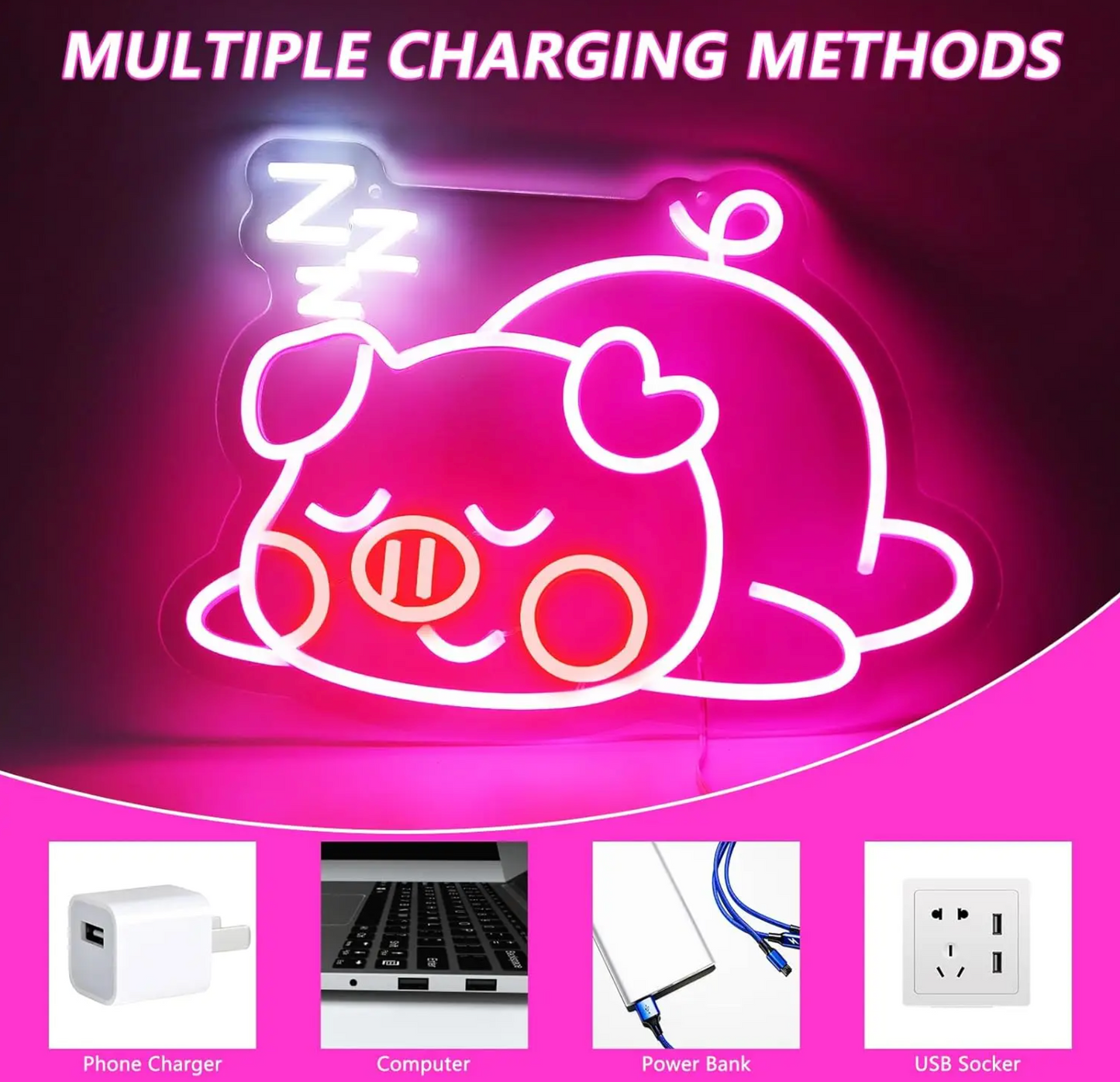 Neon Pink Pig Sign