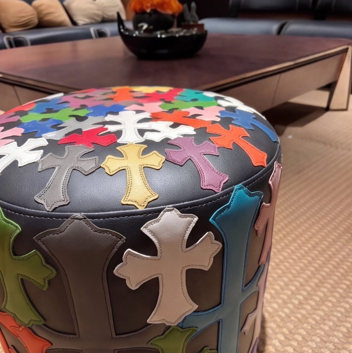 Cross Leather Stool