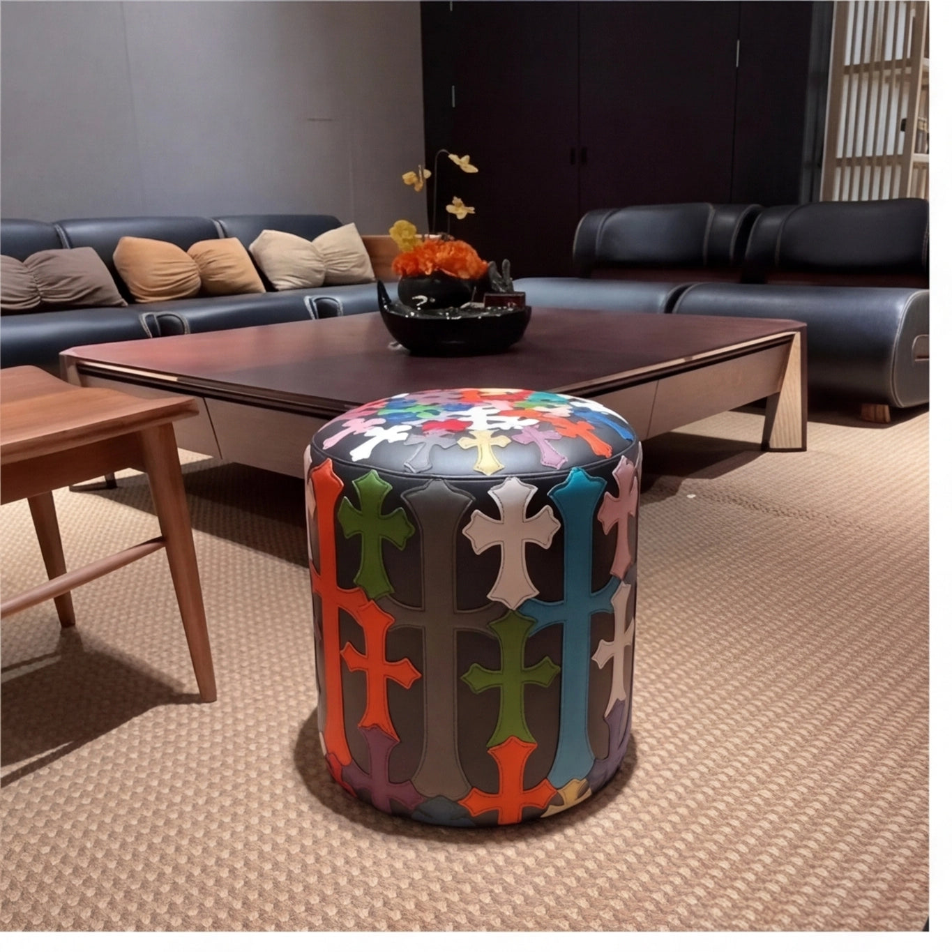 Cross Leather Stool