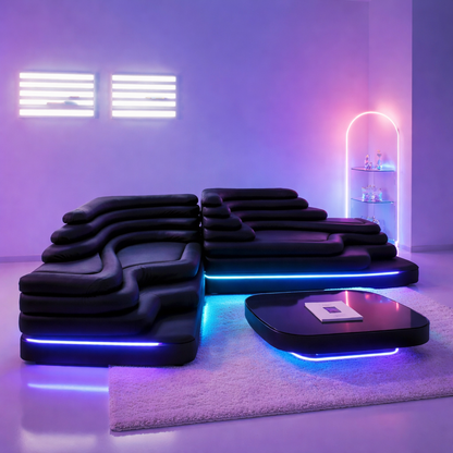 Retro Terraced Leather Modular Sofa