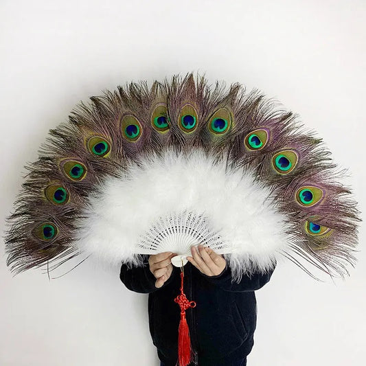 Large Peacock Feather Fan