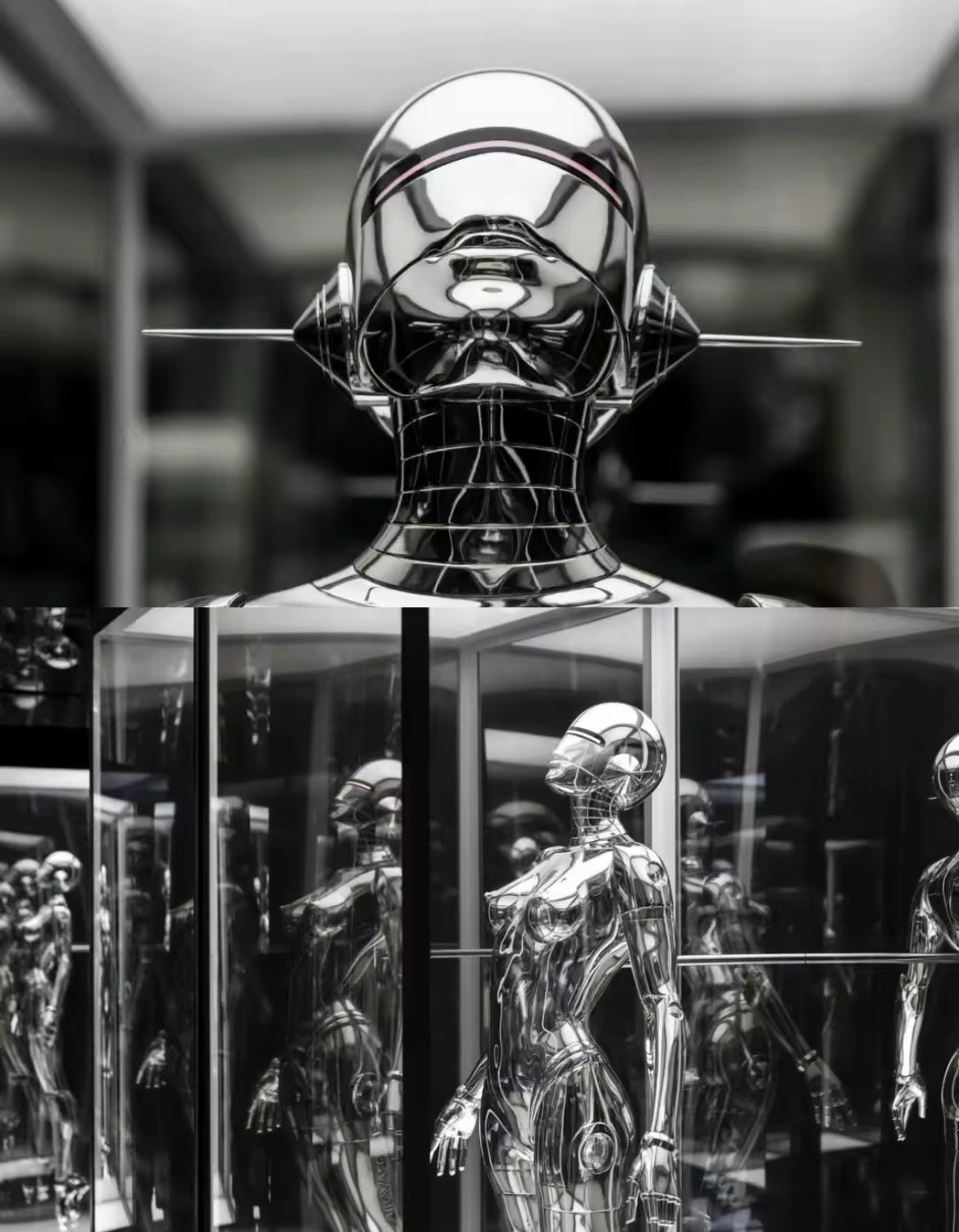 Silver Modern Robot Sculpture – Futuristic LED