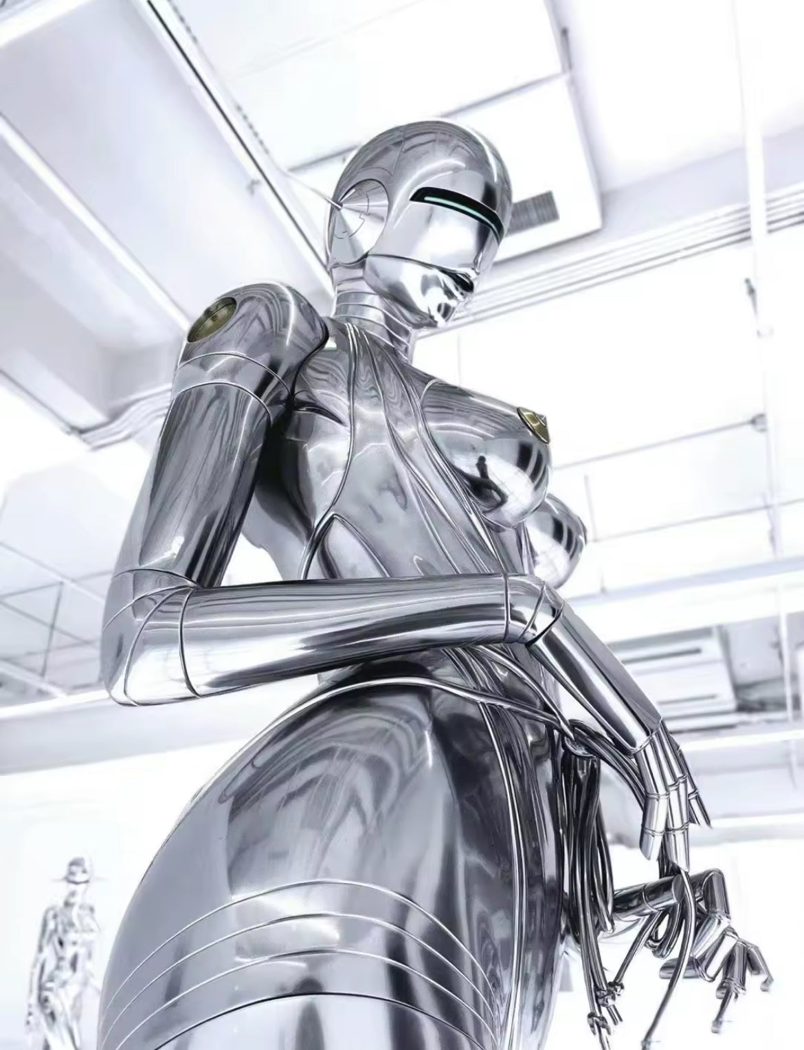 Silver Modern Robot Sculpture – Futuristic LED