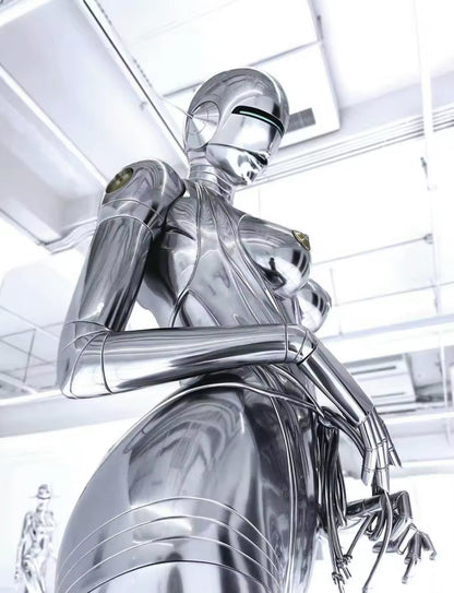 Silver Modern Robot Sculpture – Futuristic LED