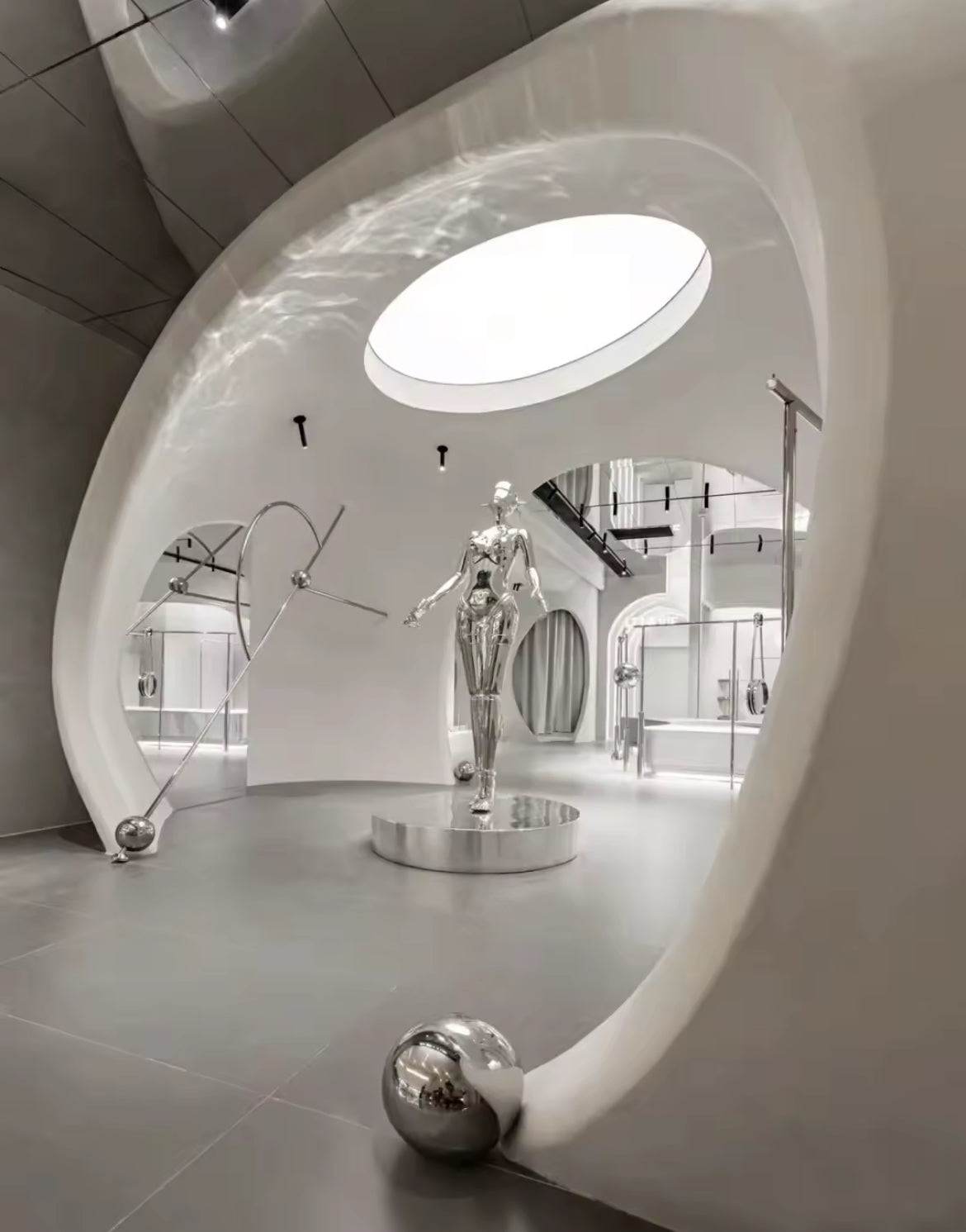 Silver Modern Robot Sculpture – Futuristic LED