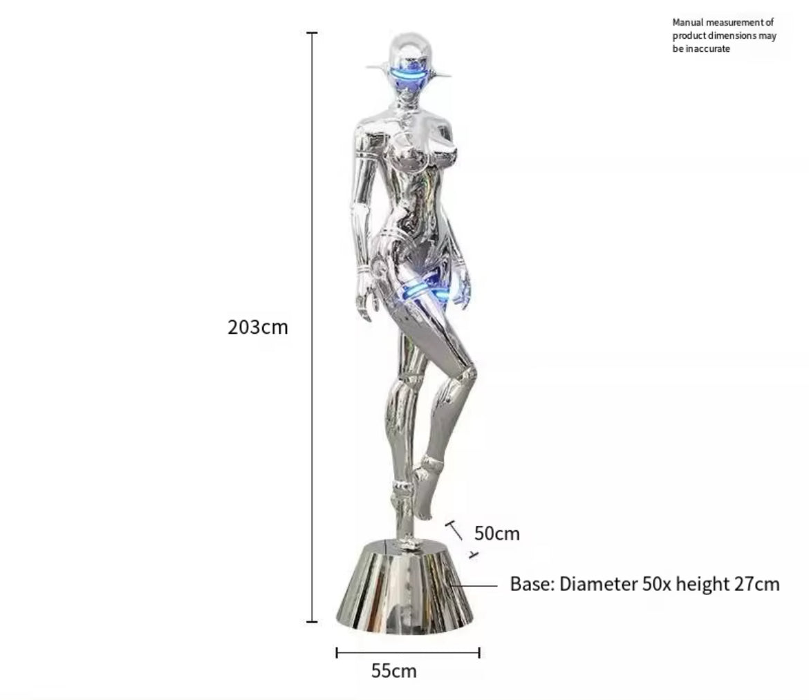 Silver Modern Robot Sculpture – Futuristic LED