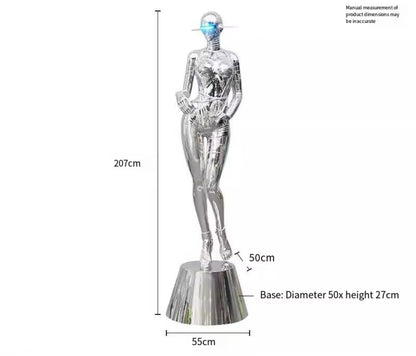 Silver Modern Robot Sculpture – Futuristic LED