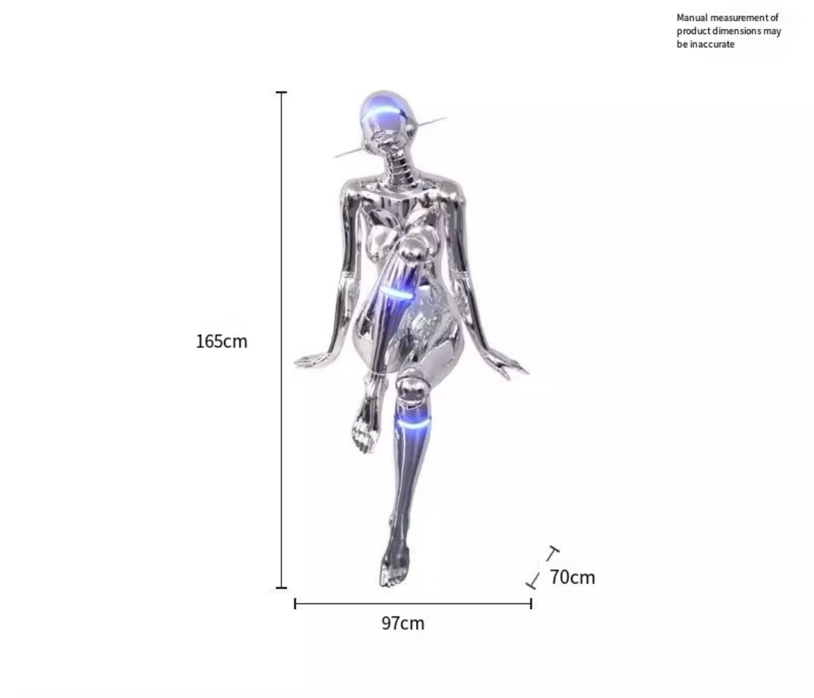 Silver Modern Robot Sculpture – Futuristic LED