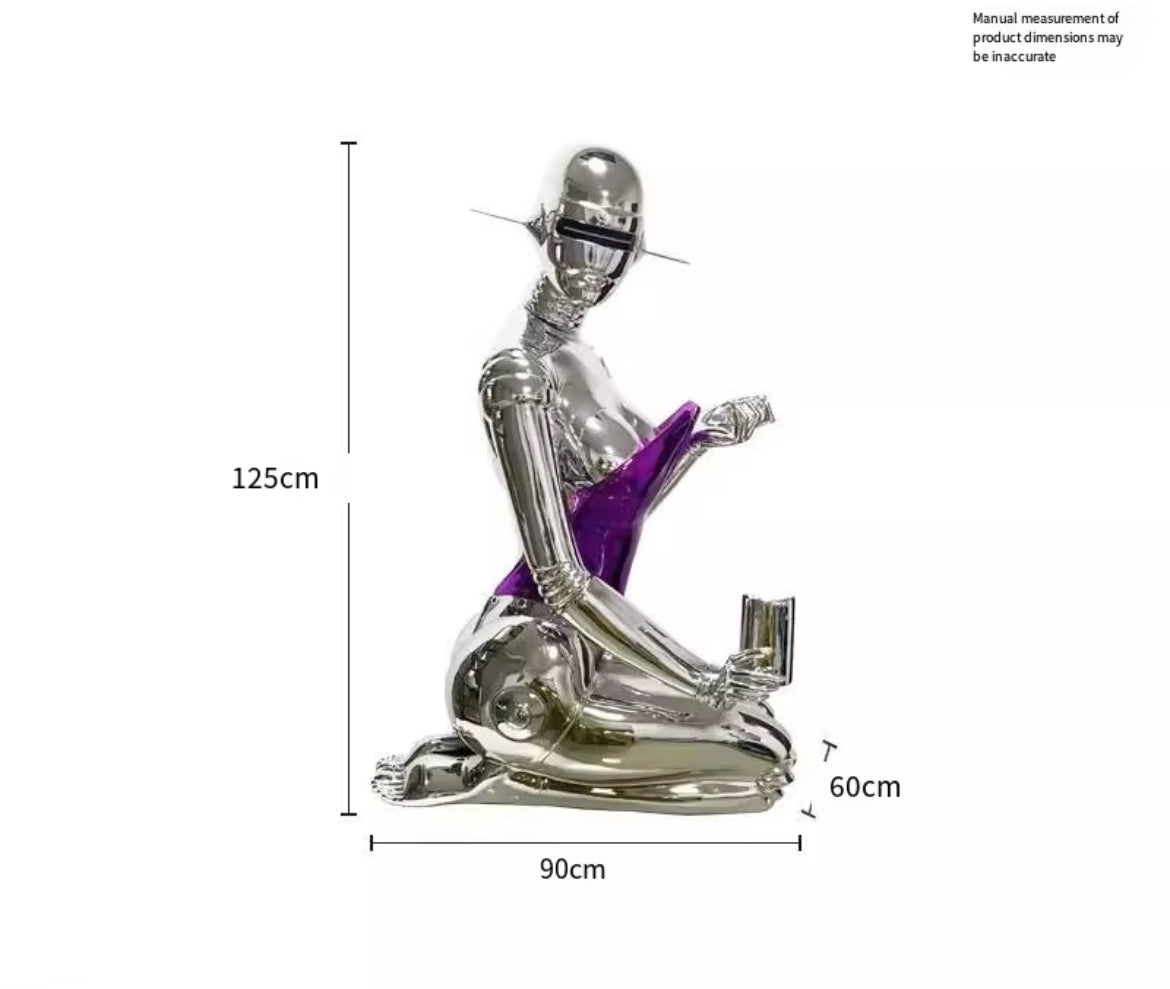 Silver Modern Robot Sculpture – Futuristic LED