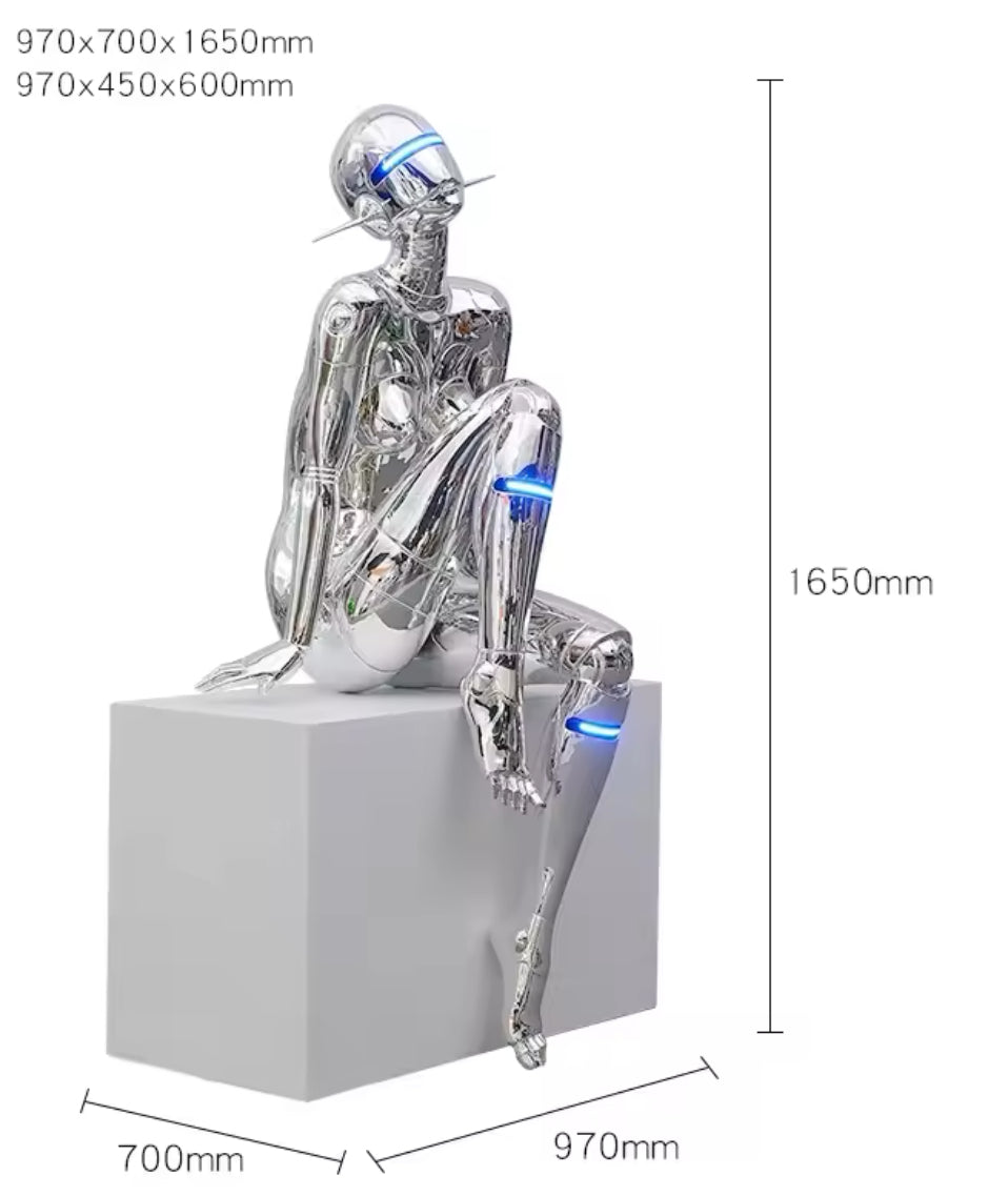 Silver Modern Robot Sculpture – Futuristic LED