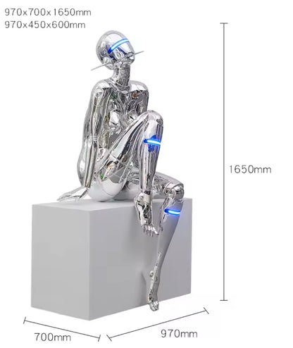 Silver Modern Robot Sculpture – Futuristic LED