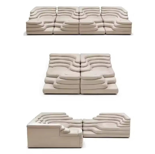 Retro Terraced Leather Modular Sofa