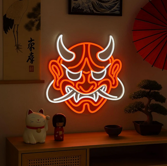 Neon Japanese Oni Mask