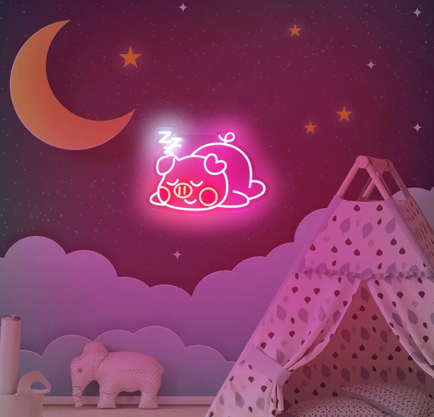 Neon Pink Pig Sign