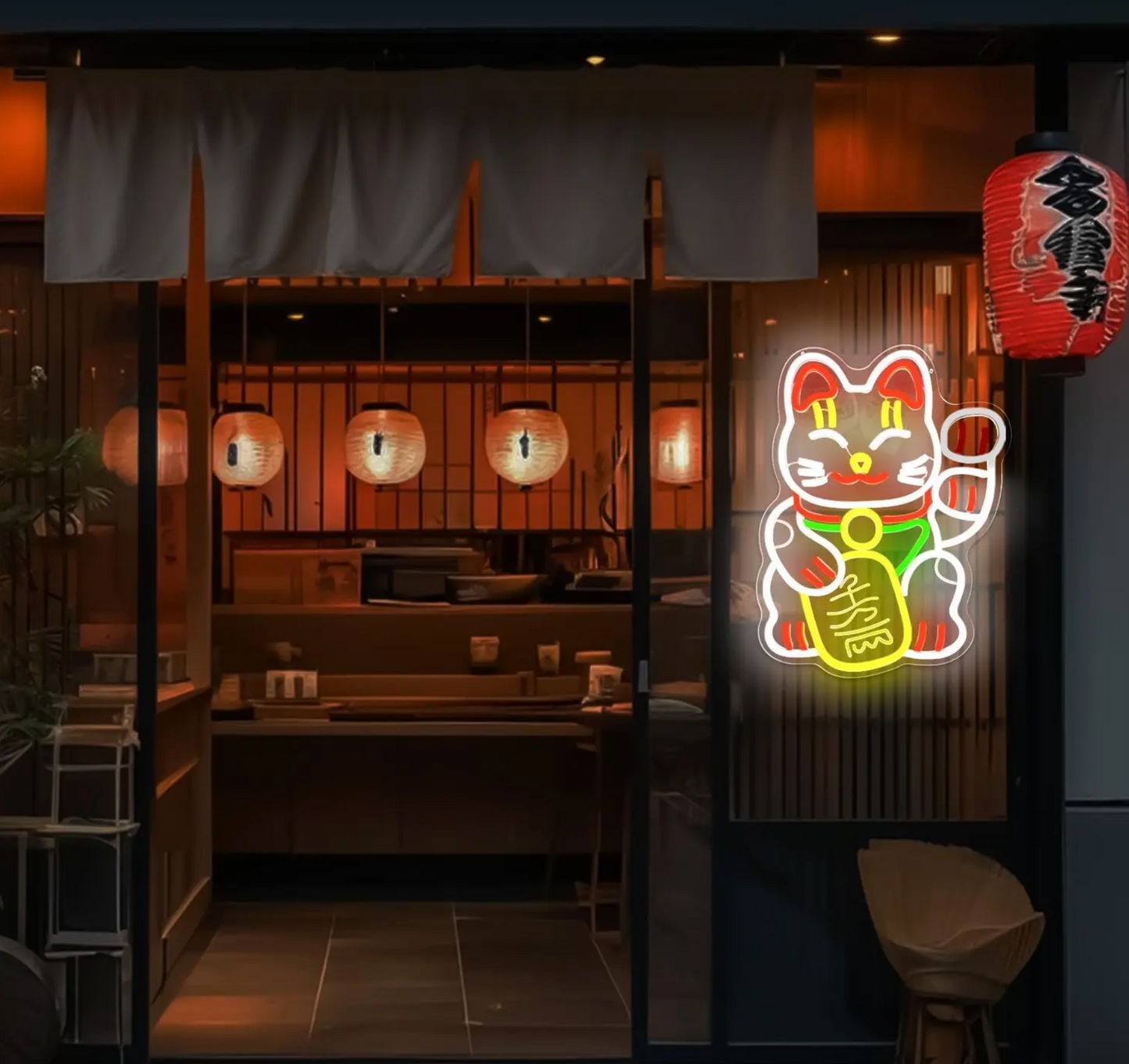 Waving Lucky Cat Neon