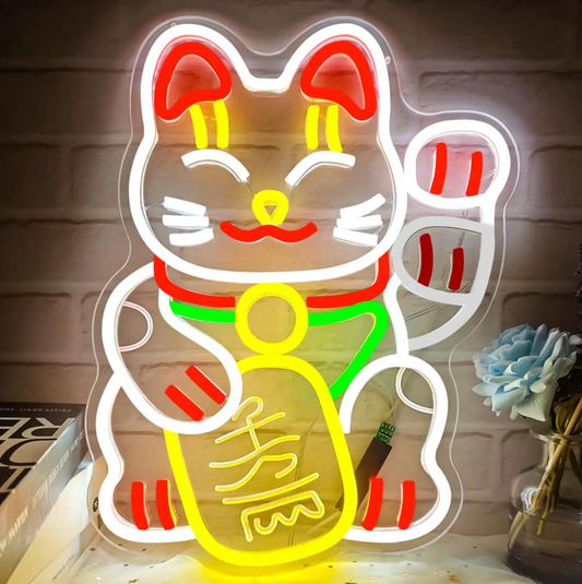 Waving Lucky Cat Neon