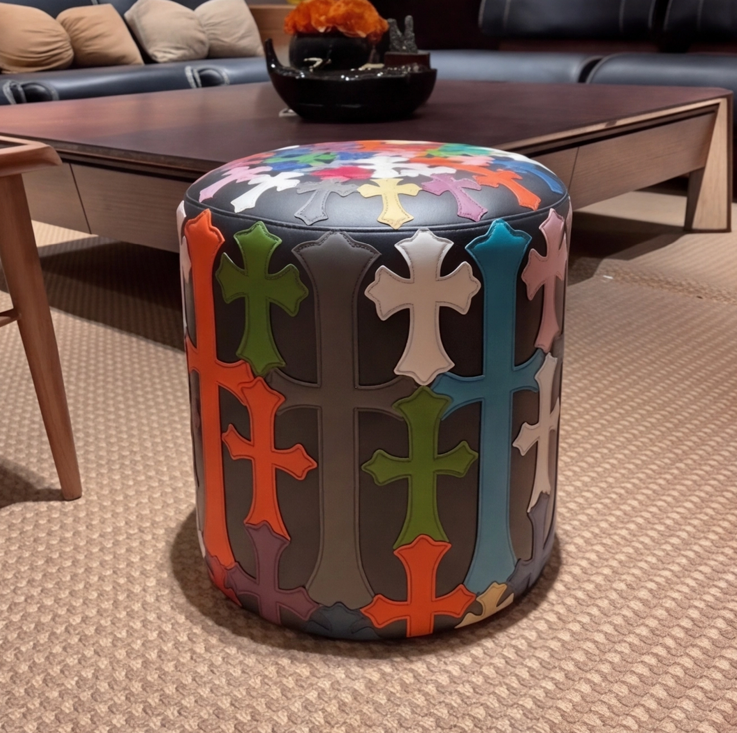 Cross Leather Stool